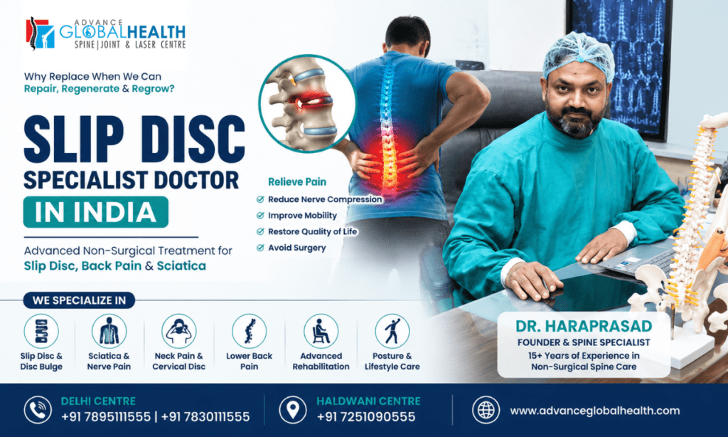 Slip Disc Specialist Doctor in India Advanced Non-Surgical Treatment by Dr. Haraprasad at Advance Global Health